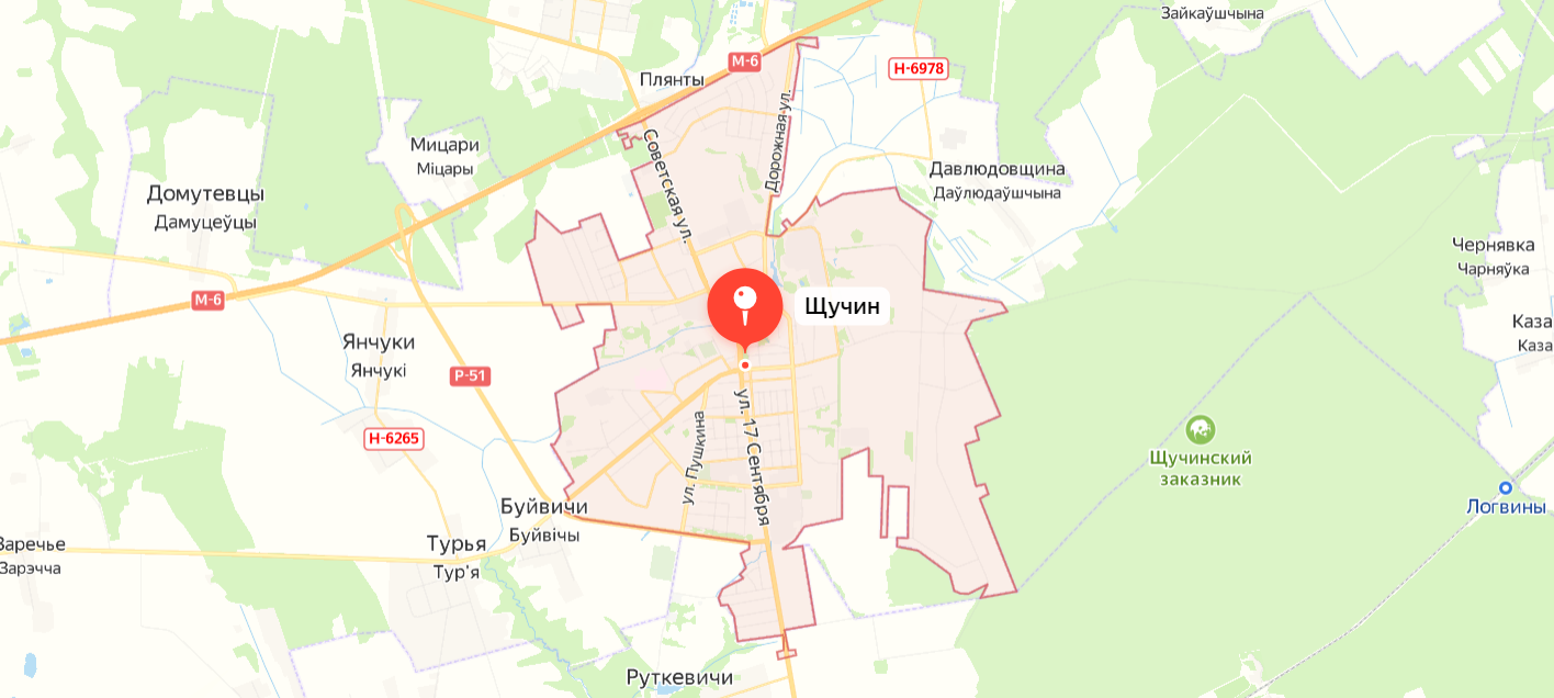 Карта зоны выезда — Слоним